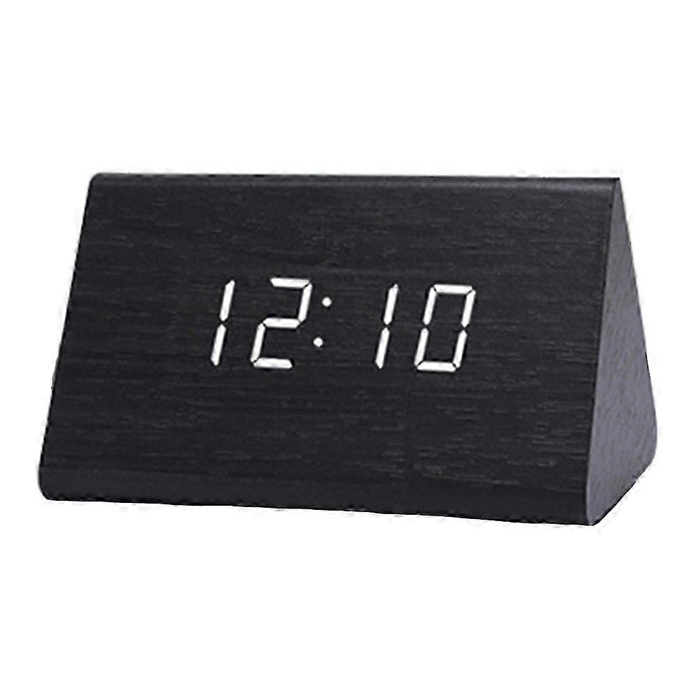 Clock Thermometer Wooden Triangle LED Alarm Clock with Sound Control