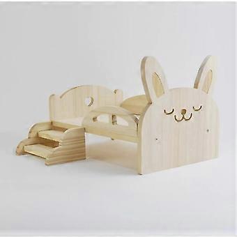 Wooden Guinea Pig Bed With Stairs, Small Animal Bed Wooden Platform Bed Pet Hut Habitats For Guinea Pig Dwarf Rabbit