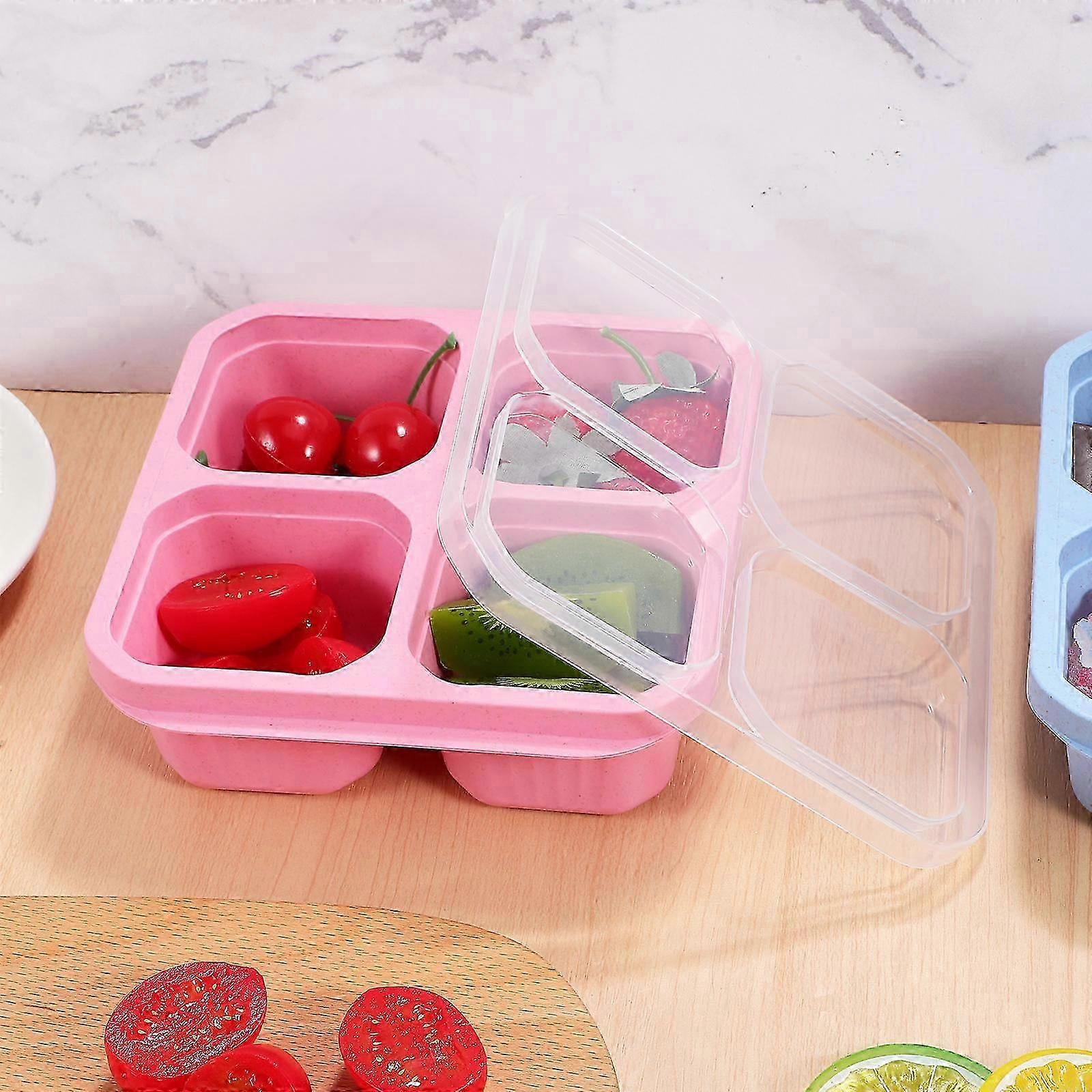 Four Compartment Snack Containers with Lids 4Pcs Set