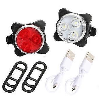 LED-cykellampa, uppladdningsbar cykellampa fram och bak, 4 ljusstyrkelägen, USB-belysning, stötsäker, vattentät, för MTB, mountainbike, cyklist, barnvagn
