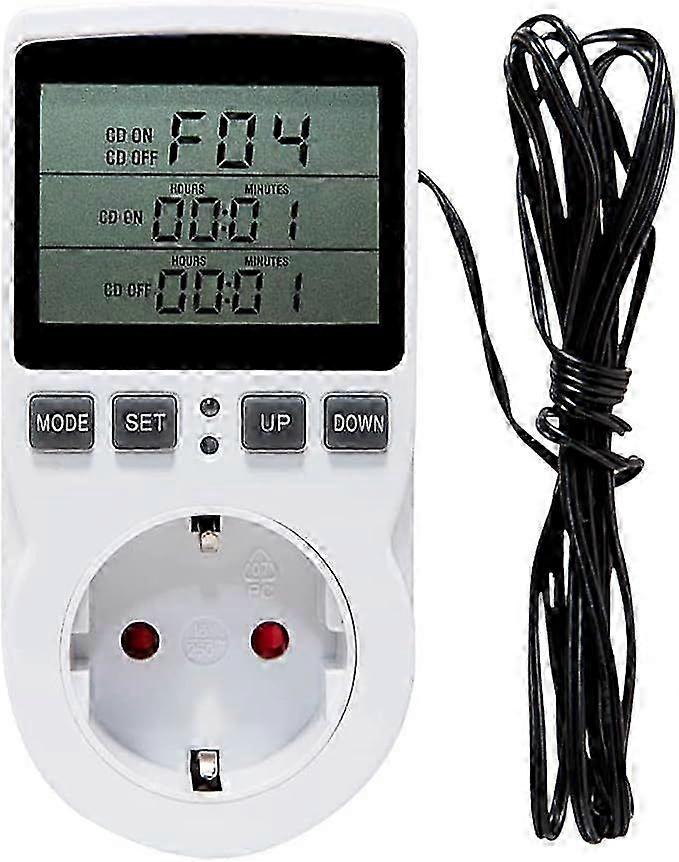 Digital Thermostatic Socket, Temperature Controller 230V with Sensor, LCD Display, Heating, Cooling, Temperature Switch, Digital Thermostat Socket