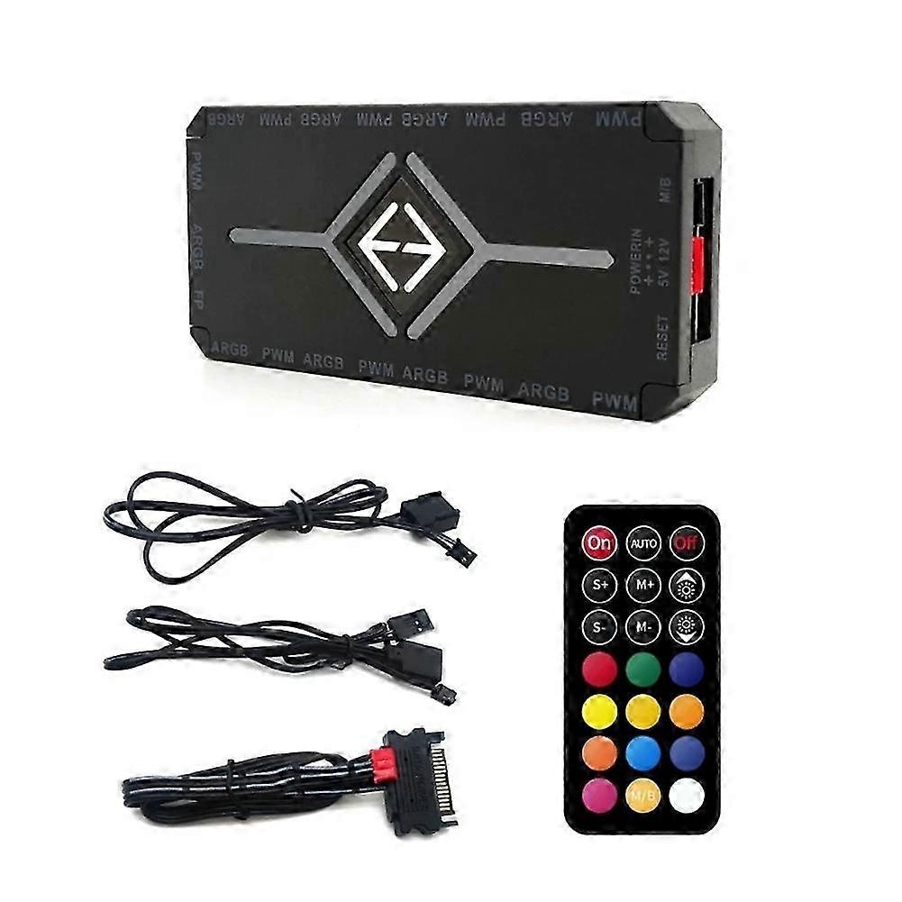 ARGB PWM Controller Wireless Remote Fan Hub PWM ARGB Controller Hub Adapter Computer PC Case Radiator