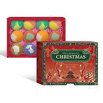 Zoutbadballen Kerstcadeauset 12 stuks - CZ Gemengde kleuren Gebakken zoutbadballen Aromatherapie Bubbelbommen Essentiële olie Gedroogde bloem Kristalzoutbad