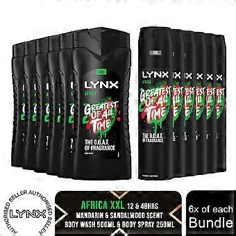 Lynx Africa Shower Gel 500ml 6pk & Body Spray 250ml 6pk Bundle