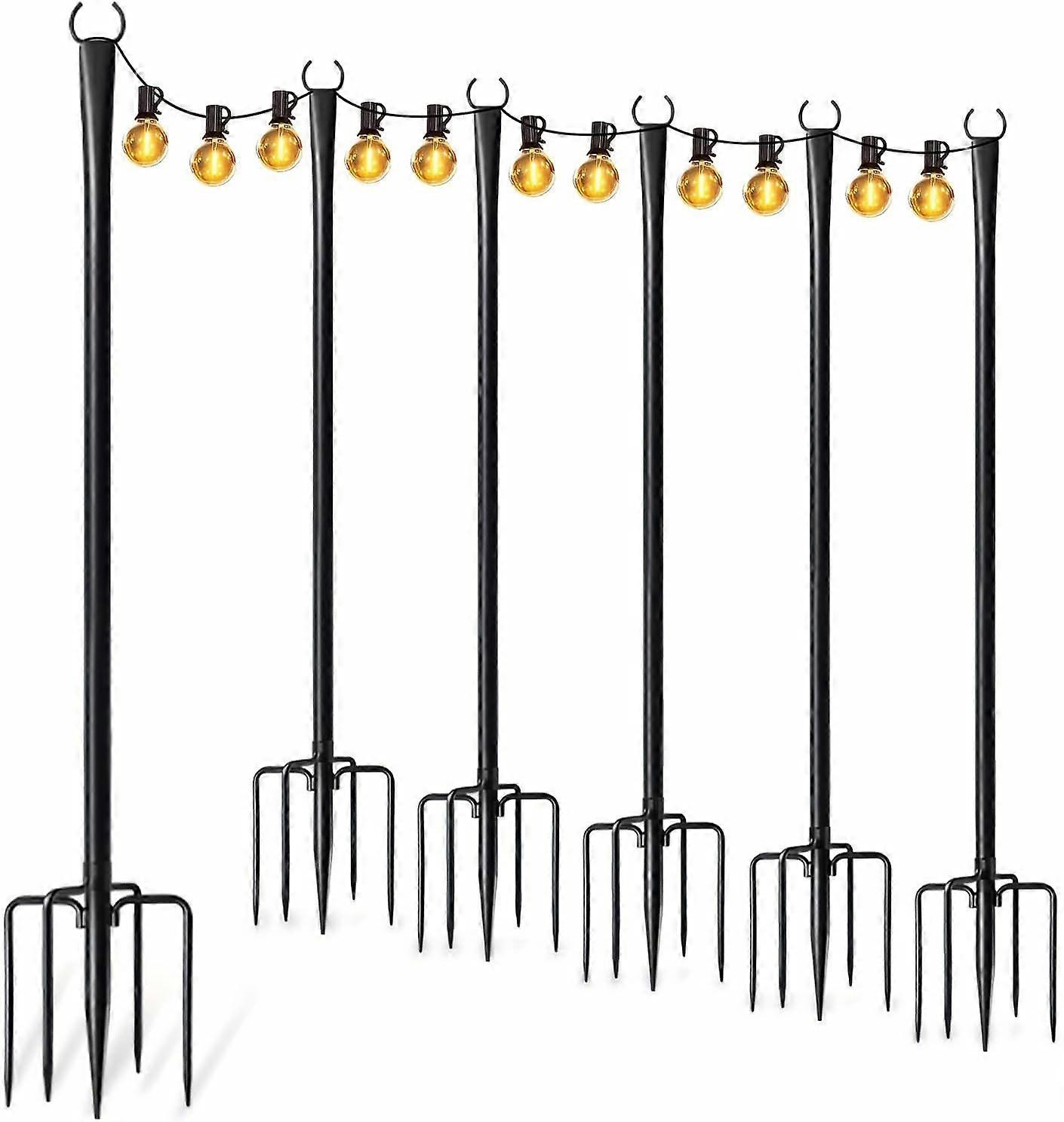6 X String Light Poles 2.65m Height Adjustable Light Pole with Fork for Outdoor String Lights