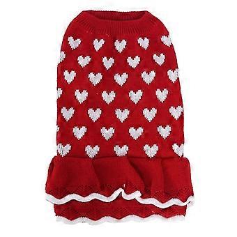 Niedliches Haustier-Pulloverkleid mit Herzmuster für kleine Hunde und Katzen – warmes Winter-Outfit mit Rollkragen