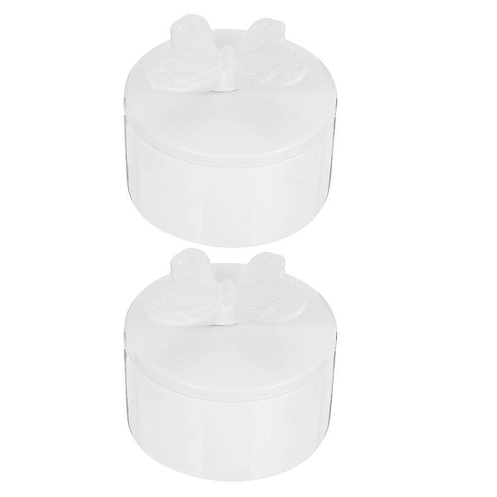 White Ceramic Jewelry Case Functional Trinket Box for Storage 2Pcs