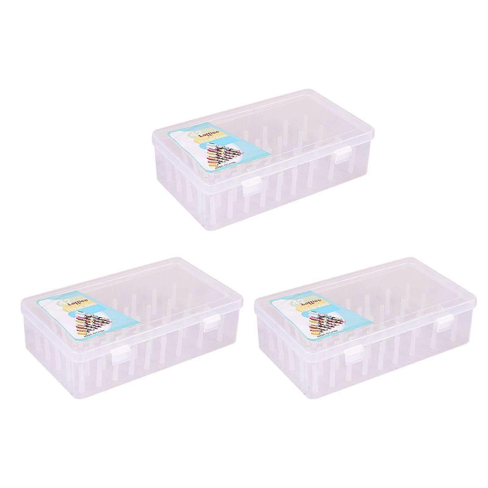 3X Clear Sewing Thread Storage Box Set with Secure Snap Closure and Stackable Organizer Design