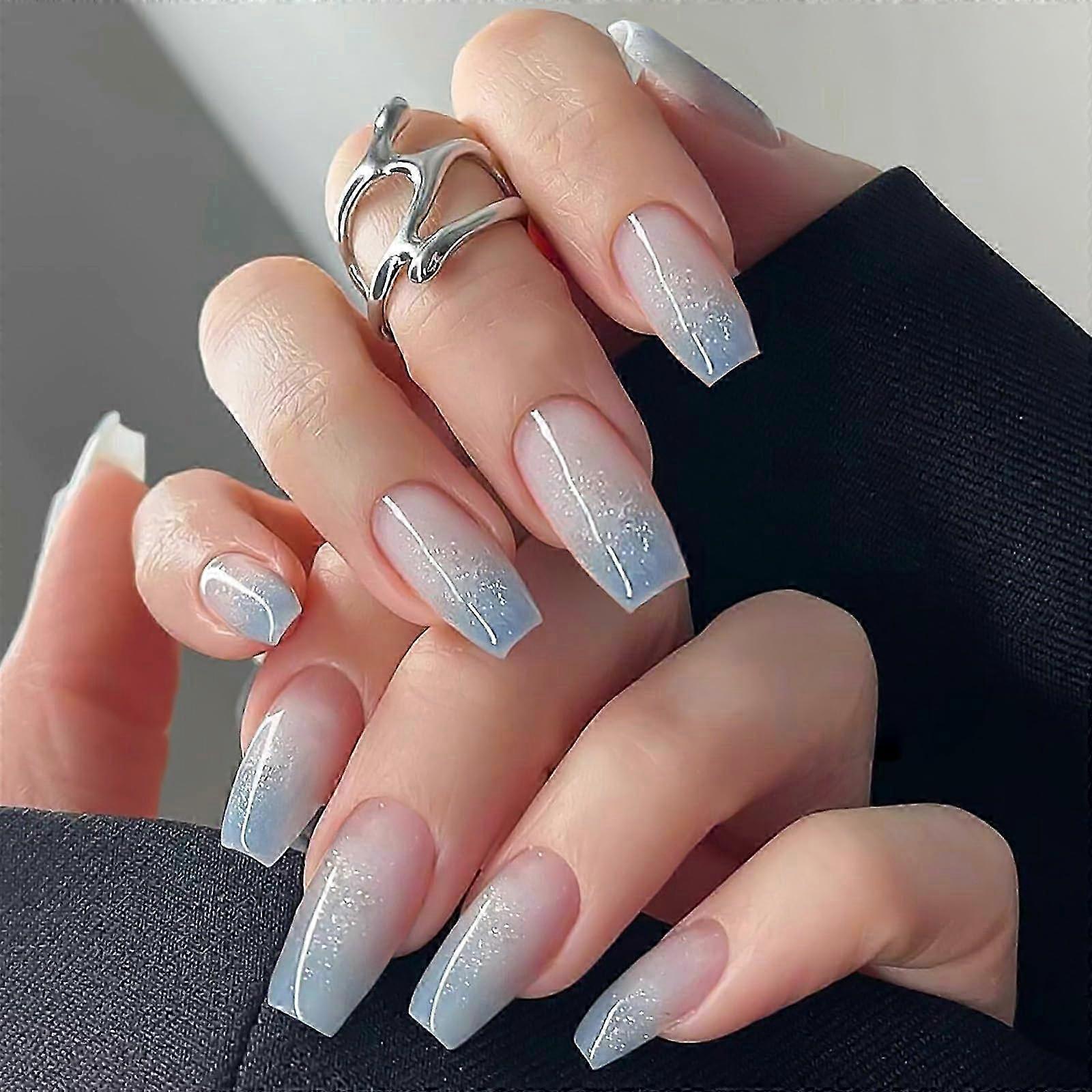 Glossy Blue Ombre Reusable Press On Nails