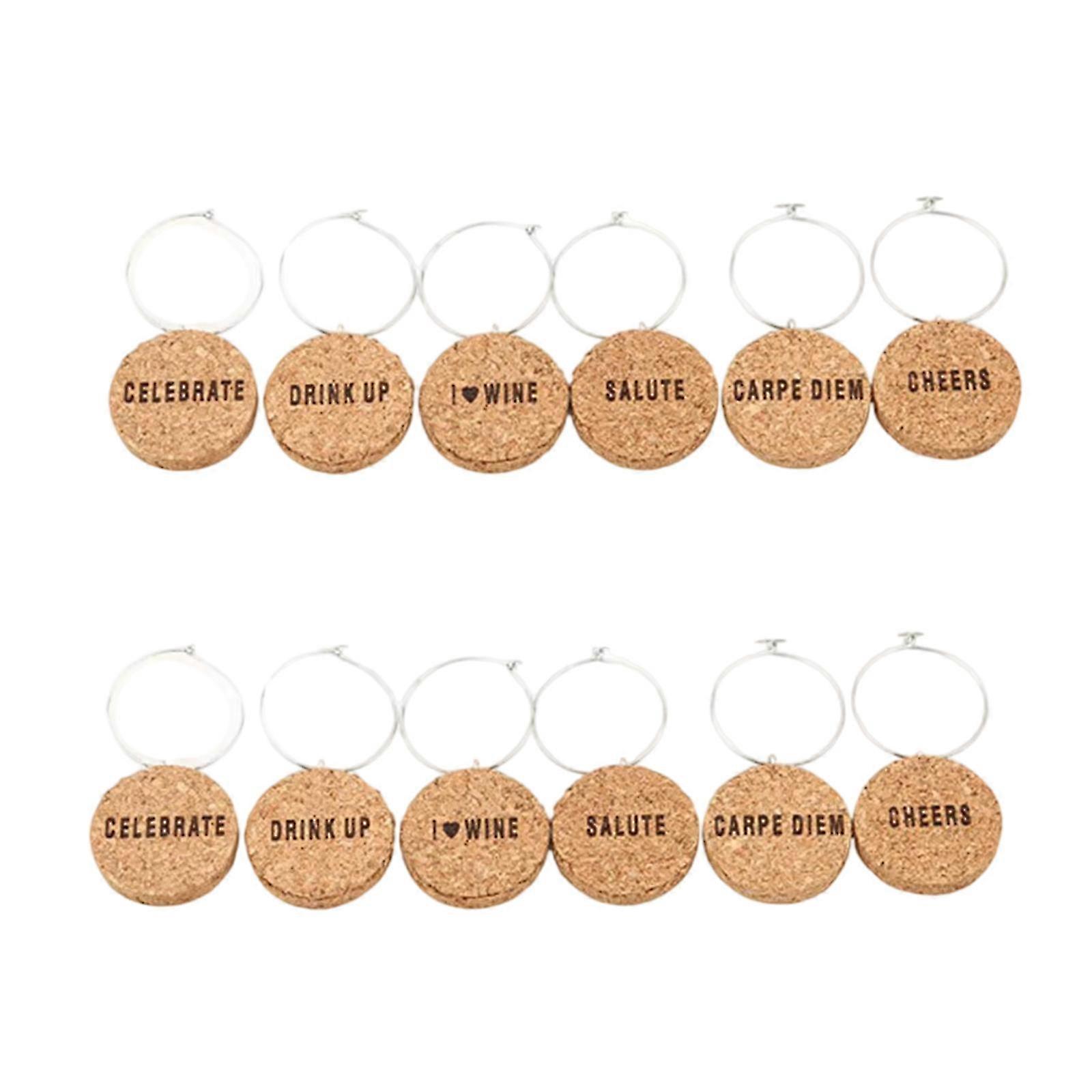Natural Cork Wine Glass Charm Set