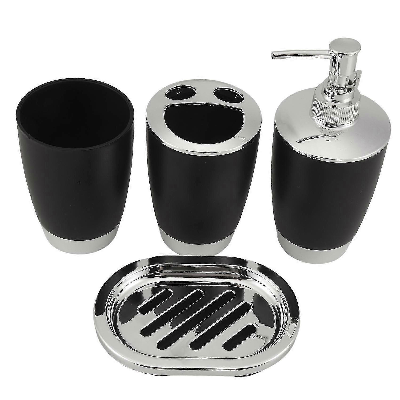 4pcs, Bathroom Suit Set Bathing Accessories Goods Includes, BlackLJJ