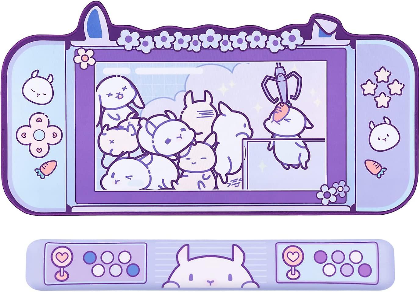 Large Rabbit Mouse Pad and Wrist Rest Set- 30.5'' x 16'' Non-Slip Rubber Base Desk Pad and Wrist Support-Laptop Desk Mat for Gaming, Writing