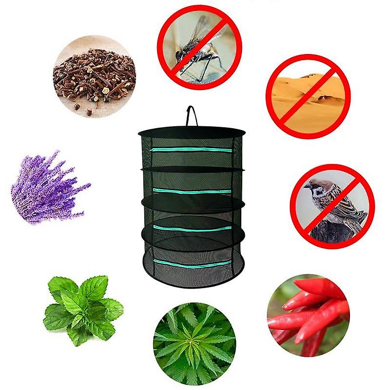 Foldable Hanging Herb Mesh Rack Drying Dry Net With GreenZippers Black Flat Dryer
