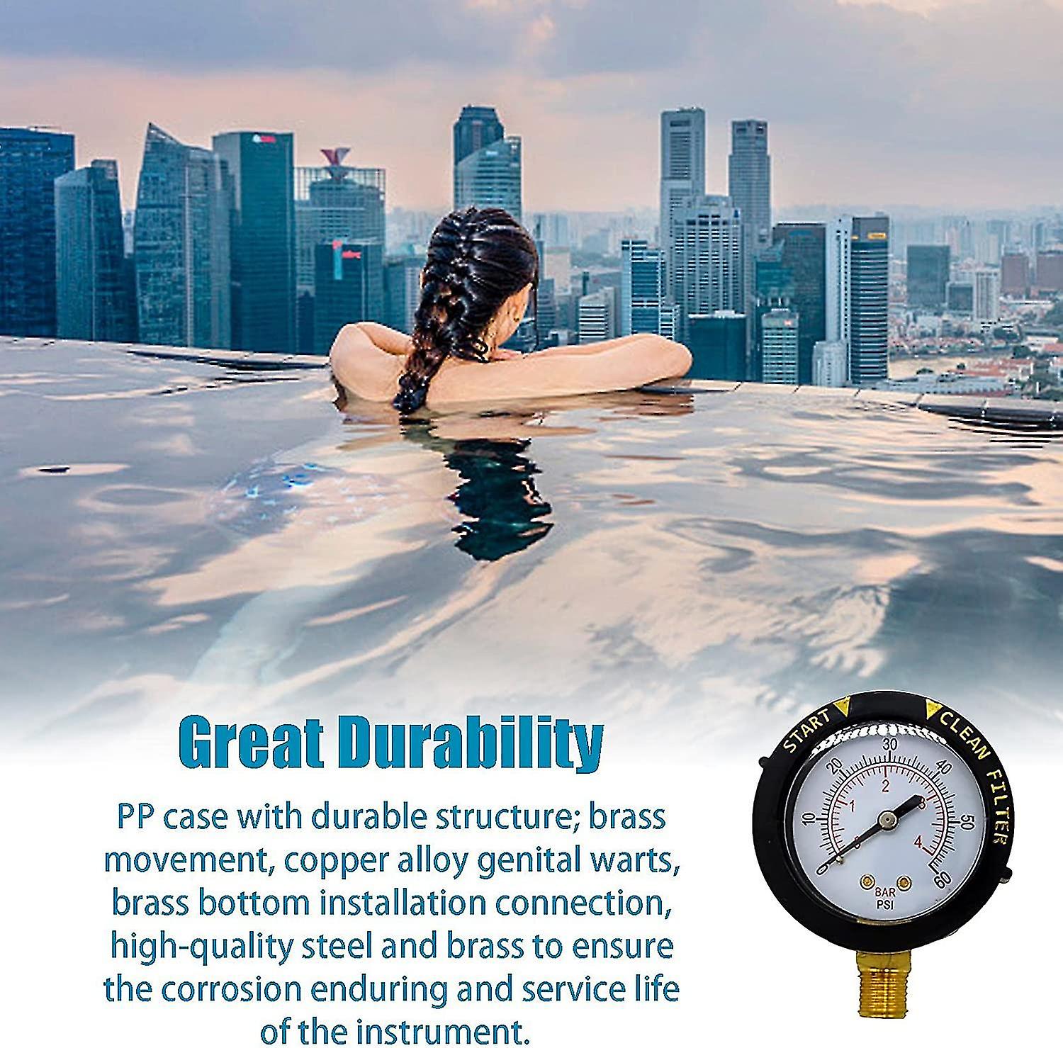 Pool Water Pressure Gauge, 060psi Pool Filter Pressure Gauge, Premium