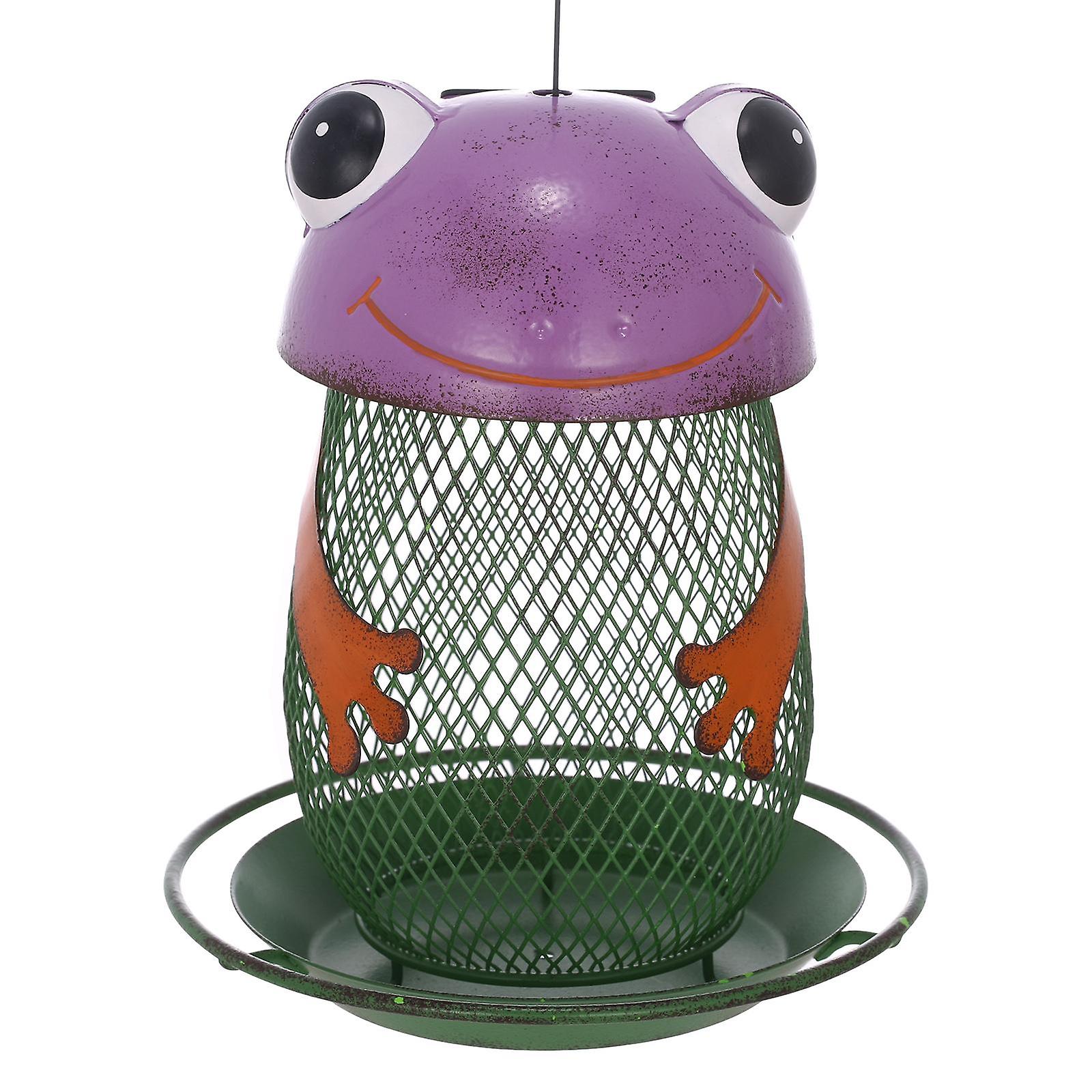 Tomfeel Frog Bird Feeder Solar Lamp Lights Wild Bird Feeder Metal Chandeliers Hanging for Outdoor
