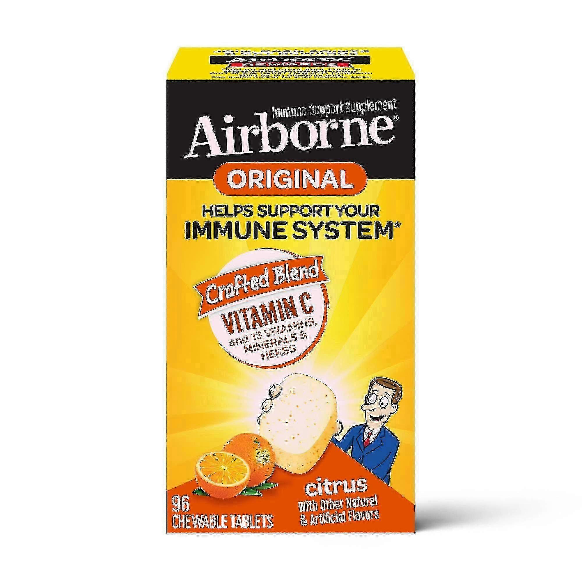 Airborne Immune Support Chewable Tablets With Vitamin C & Zinc, Citrus, 96 Ea