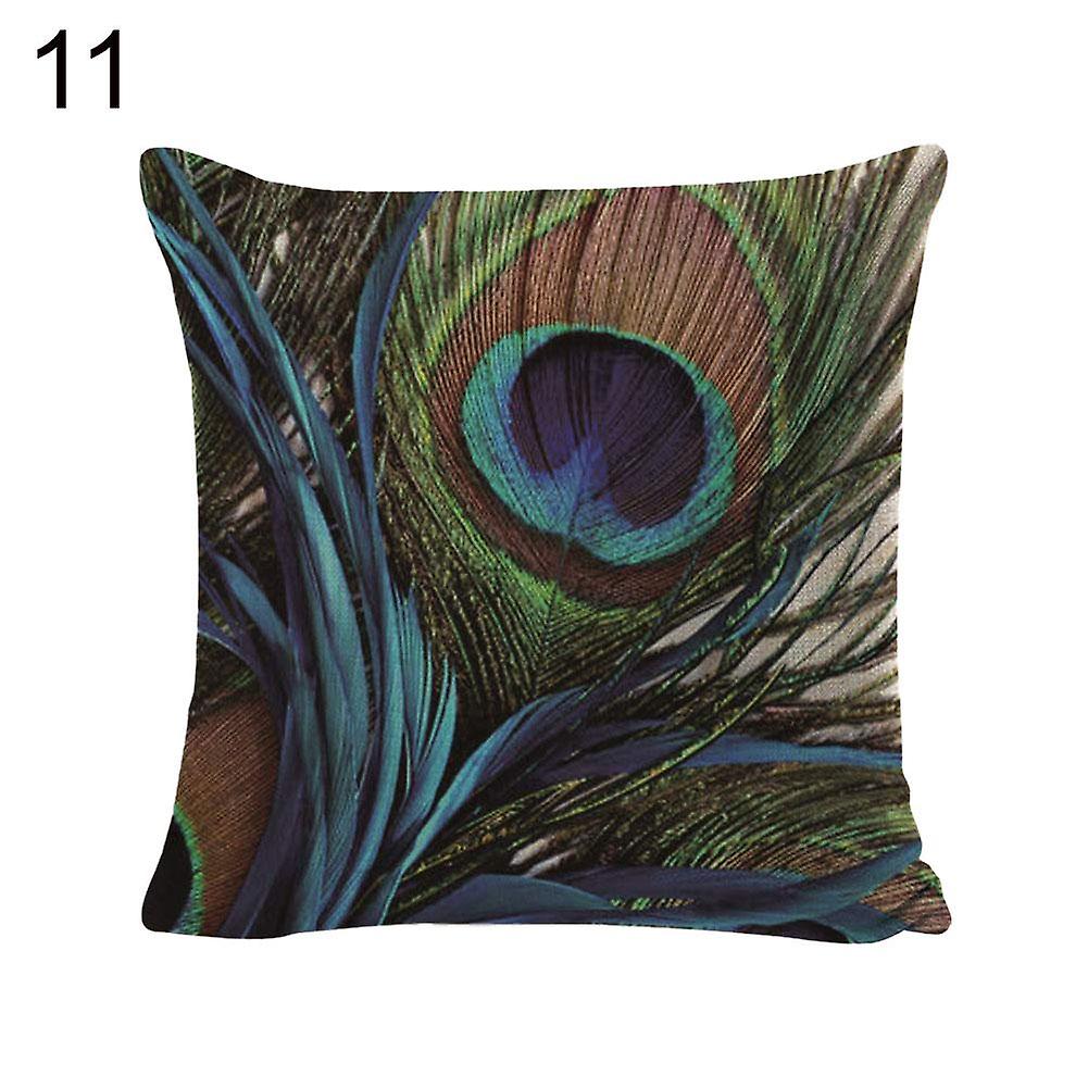 ZHOUBA Vintage Flower Peacock Feather Linen Pillow Case Cushion Cover Sofa Home Decor 11#