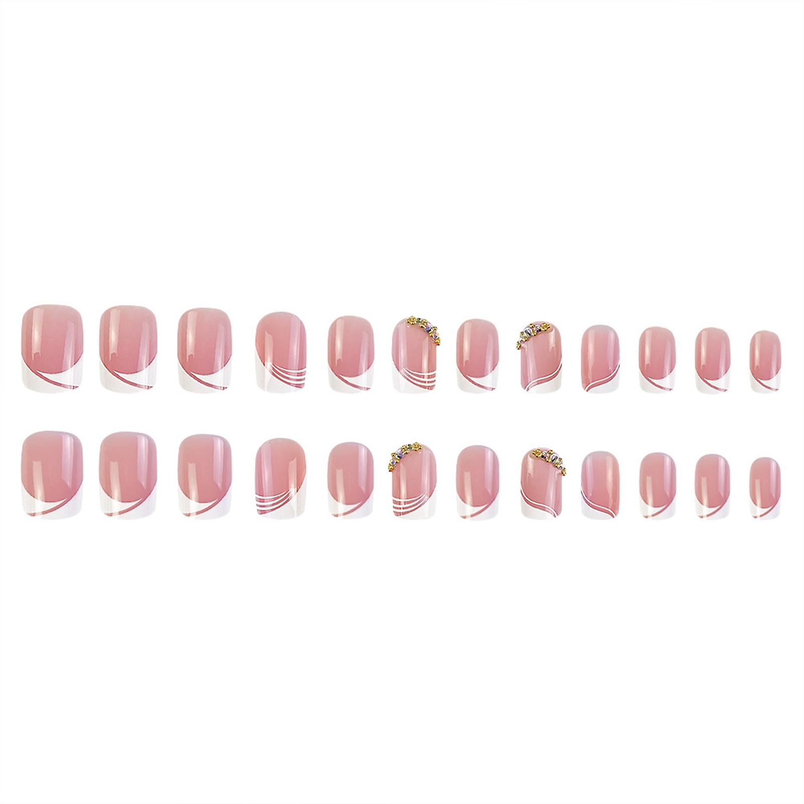 Glitter Setting Pink Short Fake Square Nails With Harmless And Smooth Edge Nails