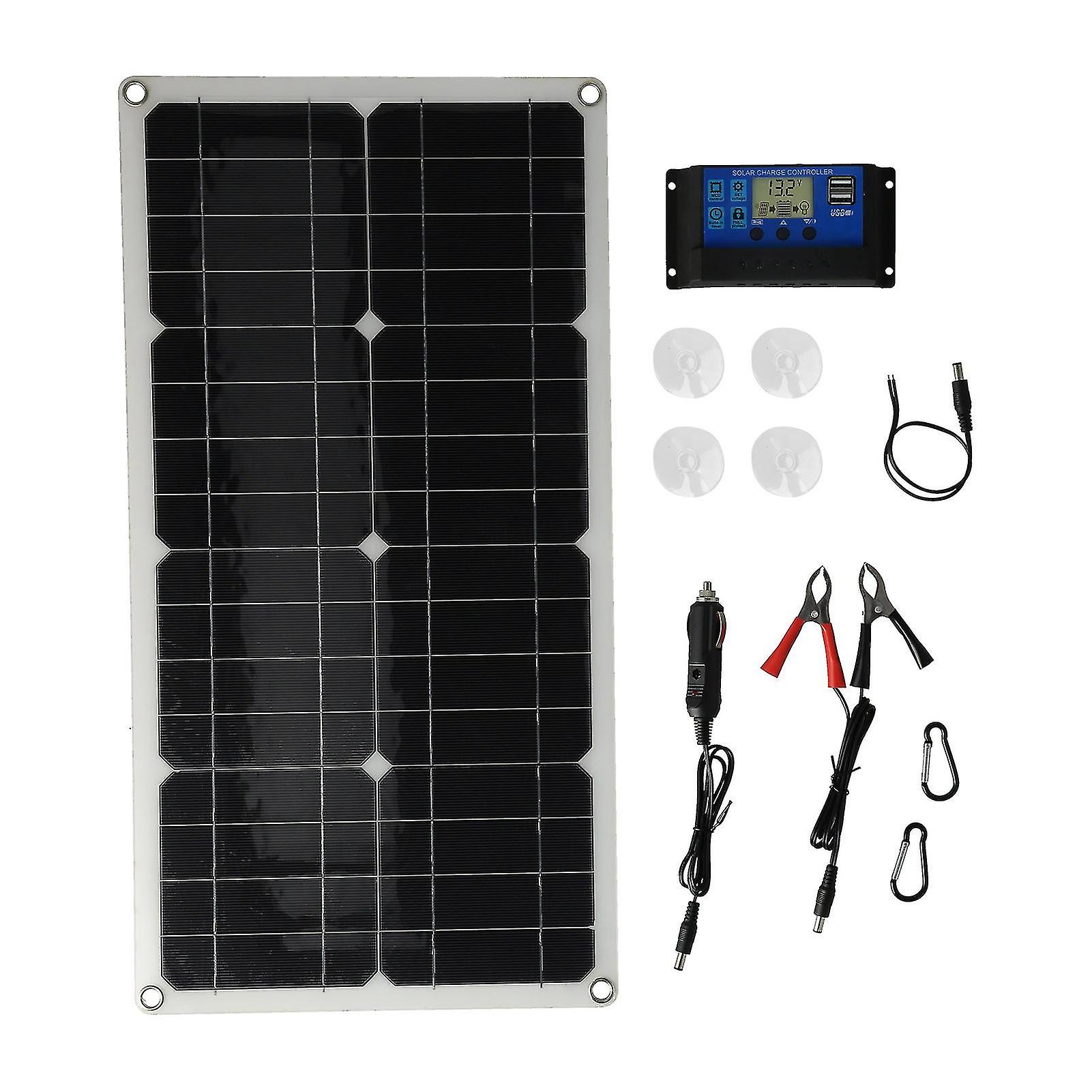 25W Monocrystalline Silicon Solar Panel Kit Battery Charger with 30A Controller for Cars, RVs and Boats