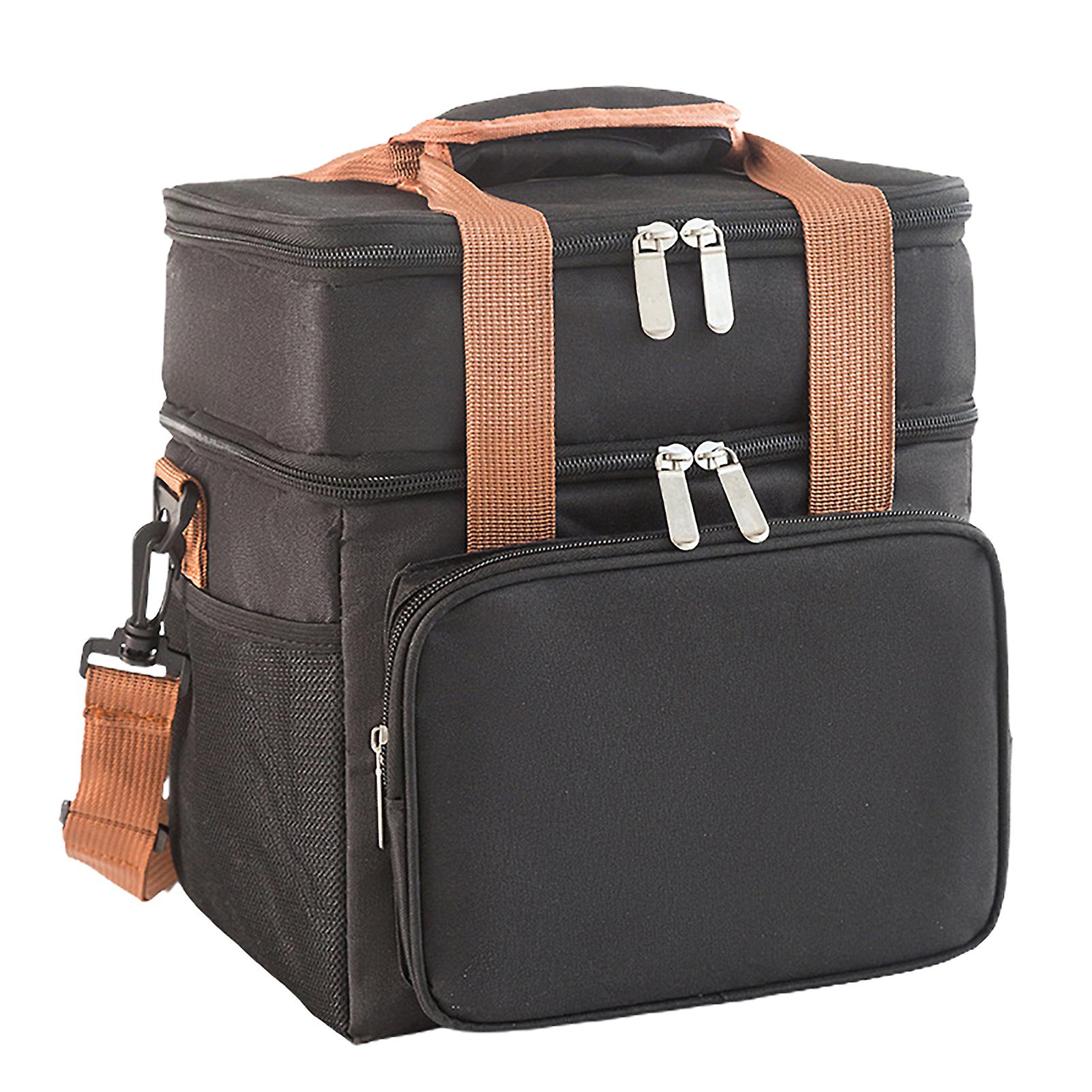 Lunch Bag With Shoulder Strap Multi-pocket Design Portable Lunch Box Container Double Layer Bento Bag For Office Picnic