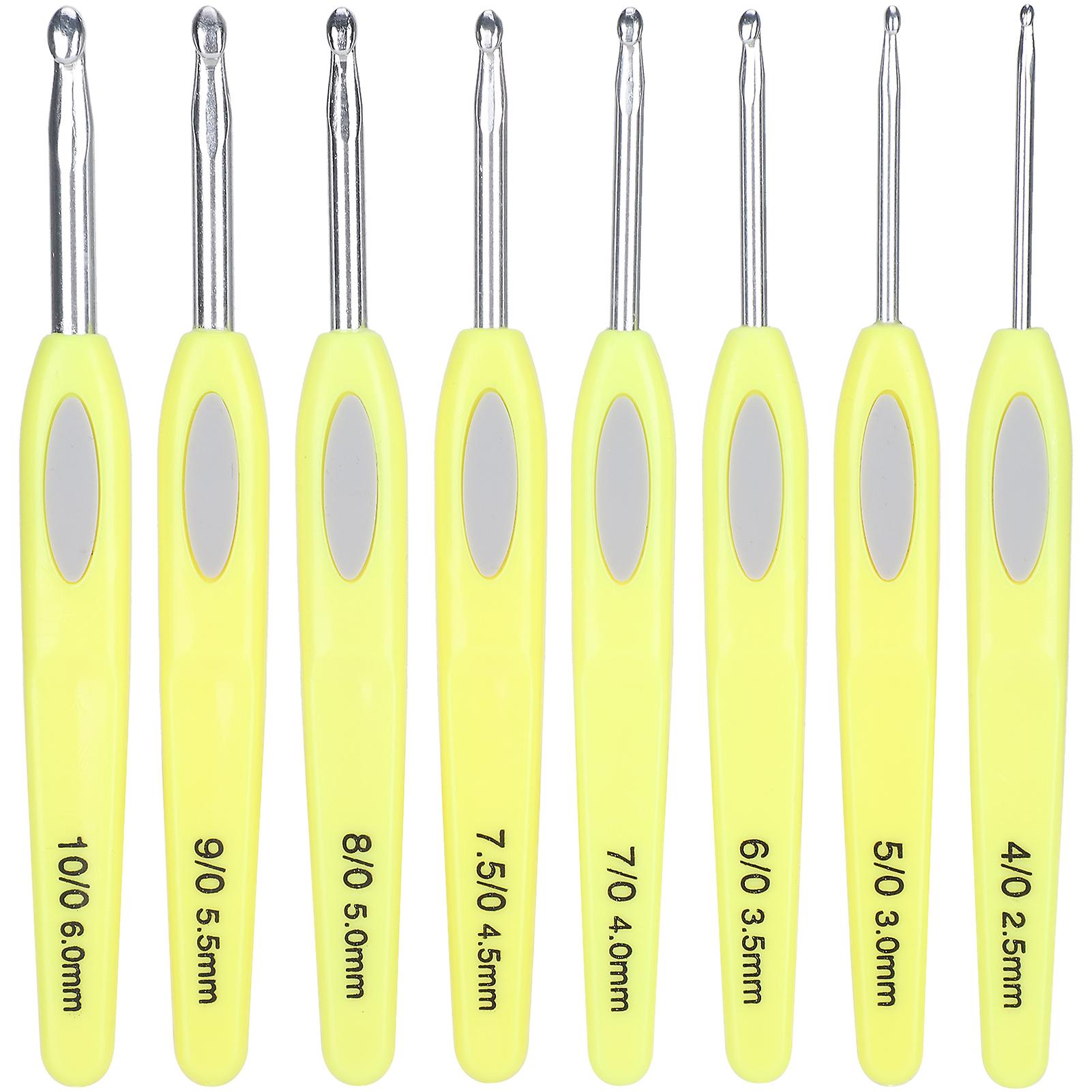 8 Pcs Ergonomic Crochet Hooks Set with Rubber Handle, Sweater Sewing and Knitting Tools, White Tip