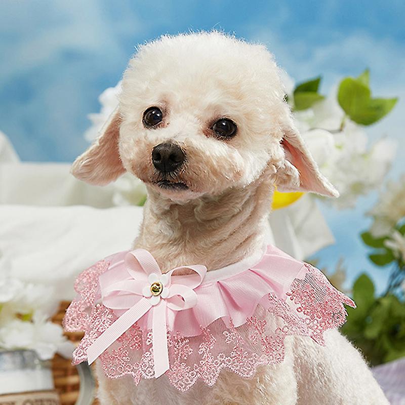 Pet Bib Lace Trim Adjustable Strap Pink L 32.5cm 12.8in