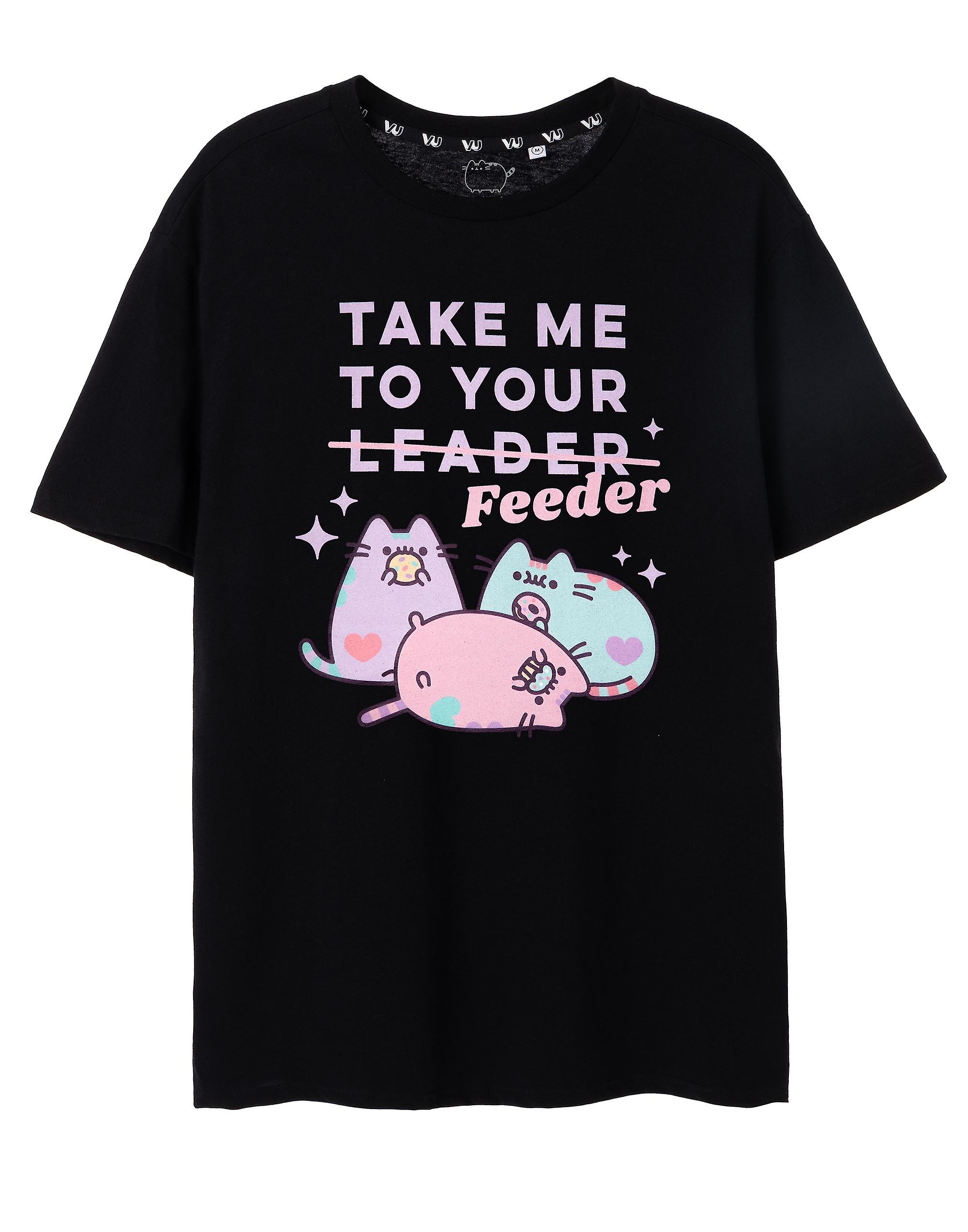 Pusheen Womens Short Sleeved T-Shirt Black Take Me To Your Feeder