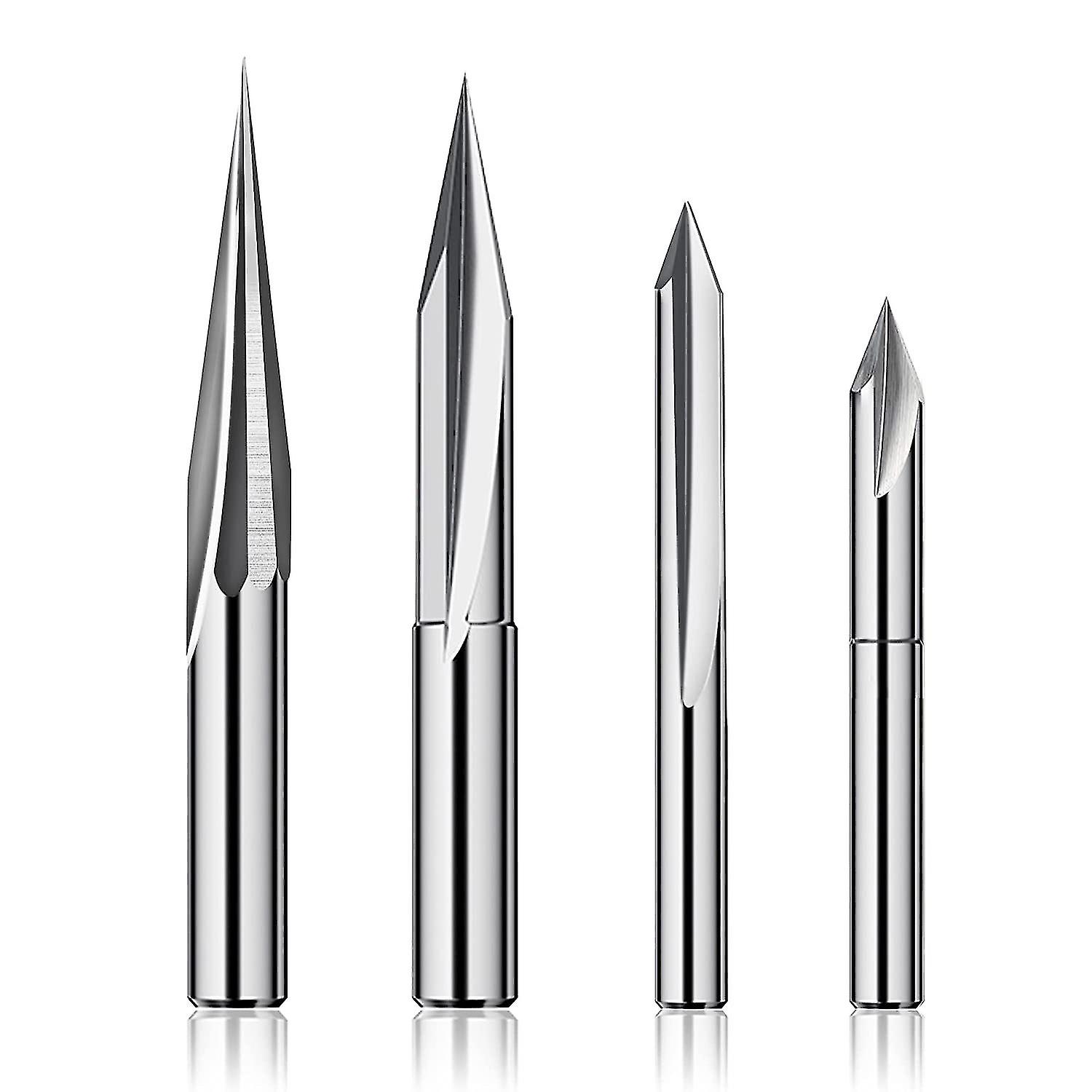 CNC Router Bits Set 1/4 , Engraving Wood Carving Router Bit 6mm & 4mm, V-Groove, Profile Bit, Tungsten Steel - 4PCS-hy