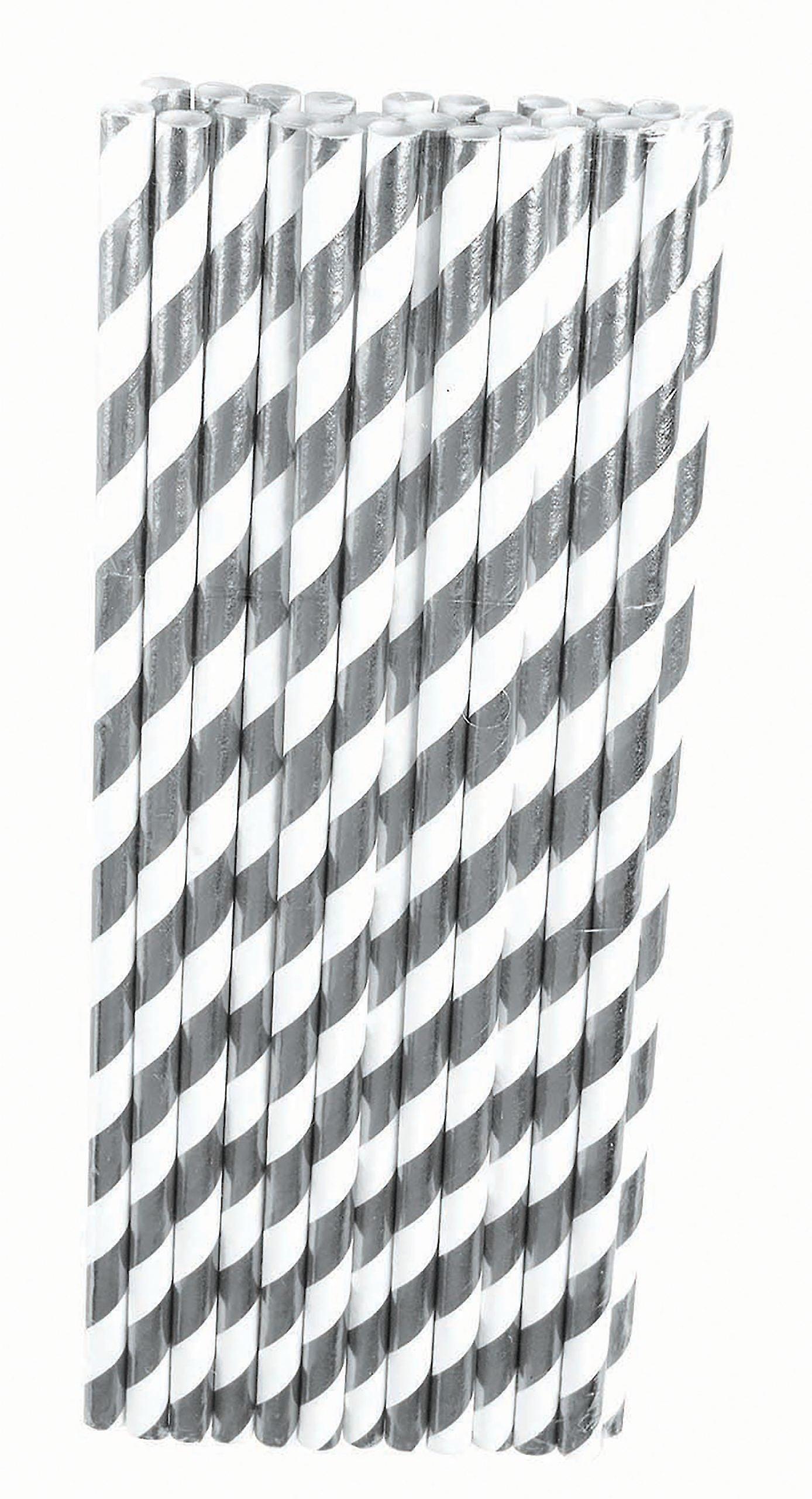 Silver White Paper Straws 24pack X82934