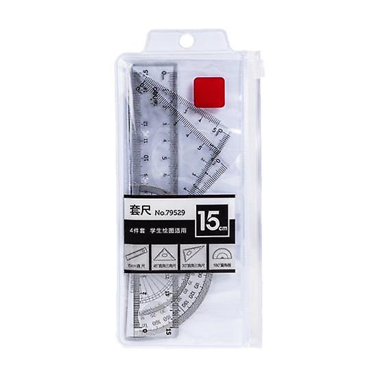 1 Set Transparent Ruler Easy-to-Use Clear Scale Round Hollow Design with Set Squares Protractor Stationery Learning Tools