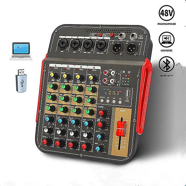 4-Channel Mixer Aux Effec Mixer With Xlr Output Dj Mix 48v Phantom Power For Professional Studios And Music Lovers
