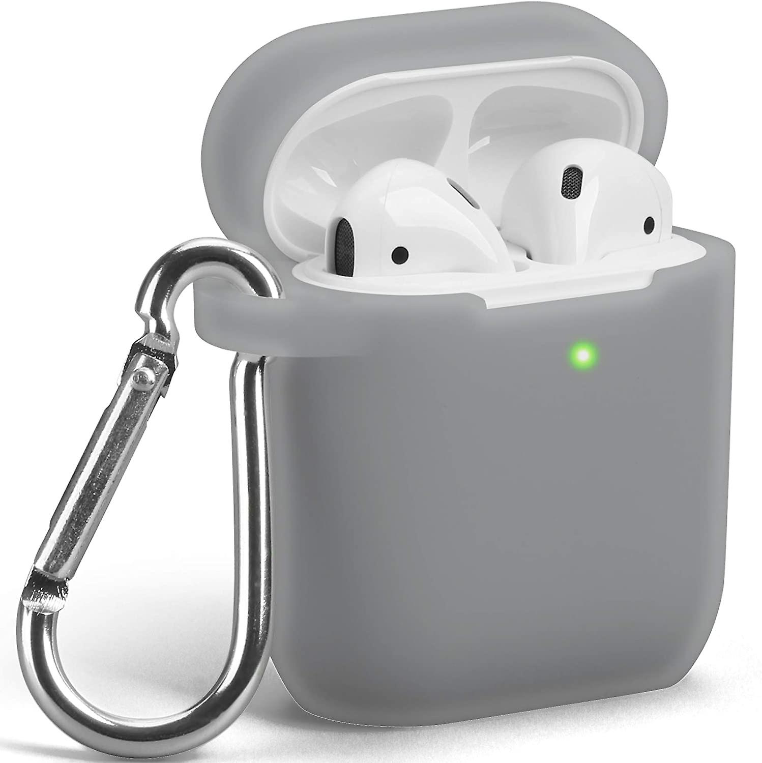 Case Compatible for Apple AirPods 1  2 Front LED Visible Transparent Grey