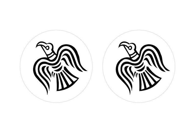 2x 圆形贴纸圆形旗帜 Vinland Viking Odin Raven 白色
