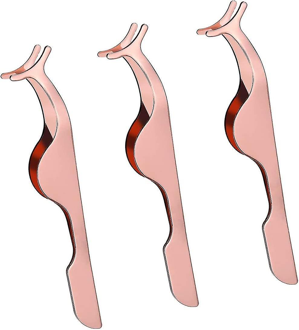 Eyelashes Clip Stainless Eyelash Tweezers Eyelashes Extension Applicator Remover Clip Tweezers Nipper(3pcs, Rose Gold)