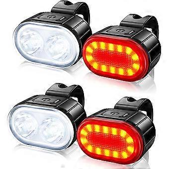 Fietsverlichting voor en achter, 2 sets krachtige LED-fietsverlichtingsset, fietsverlichting IPX5 waterdichte USB oplaadbare fietsverlichting