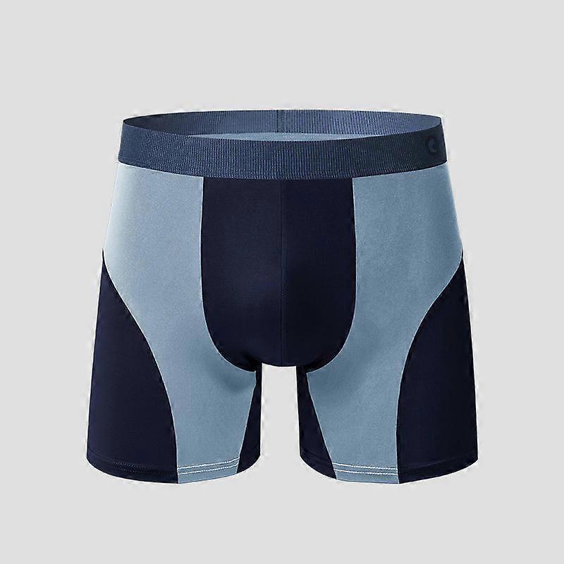Men's Ice Silk Sports Briefs Quick Drying Extra Long Anti Abrasion Legs Plus Size Large Boxer Shorts-5pcs-K8126-Deep Blue