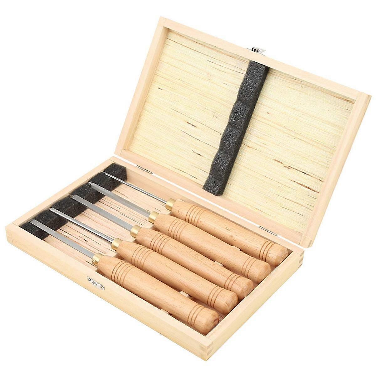 Woodworking Tools Lathe Set,Wood Turning Tools,Lathe Chisel Set 5 Piece Set for Hardwood Handles High-Speed Steel