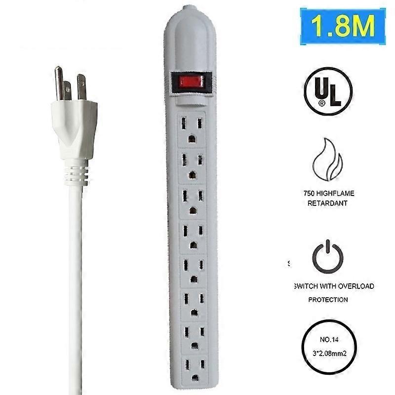 Ul Us - 3 Prong Ac Power Strip, Outlet, Switch, 2/3/4/6/8 Outlets, Extension Cord, Overload Protection, 13a, 125v