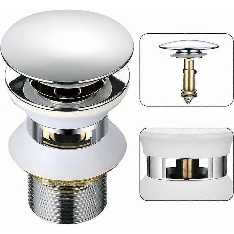 Universal Sink Drain with Overflow Pop-Up Automatic Push Open Click Clack for Bathroom 1-1/4 in Chrome Brass,DEBUNS