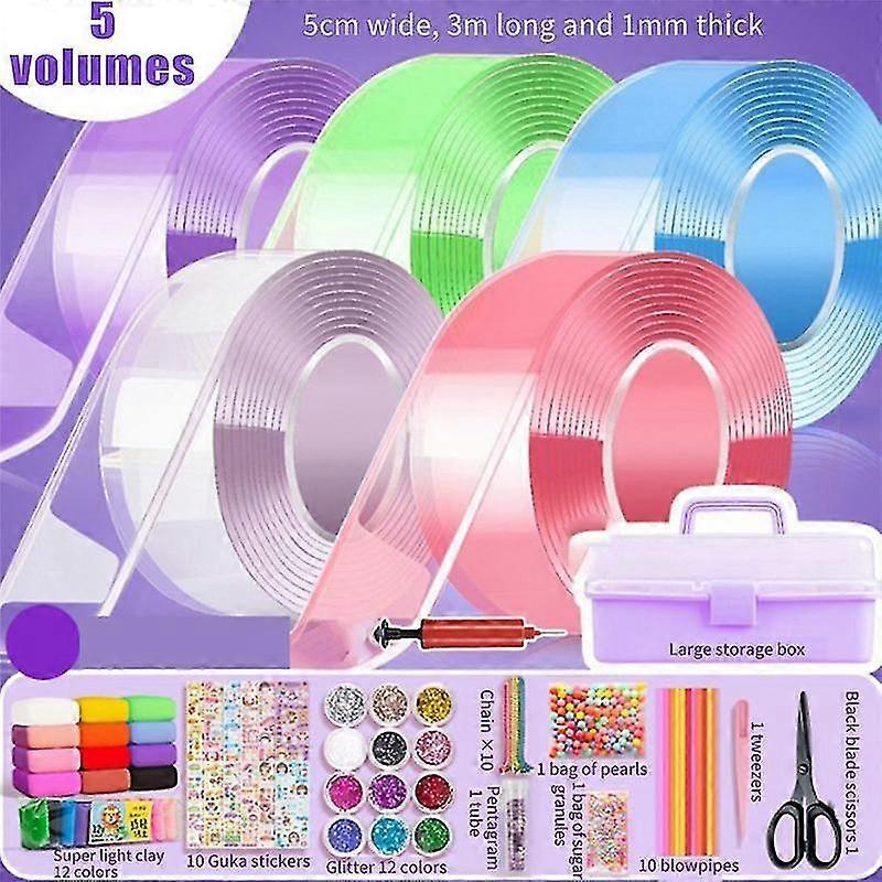 Multicolored Nano Tape Bubble Kit,9.84FT Nano Tape Bubble for Kid Double Sided Tape Bubble Super El