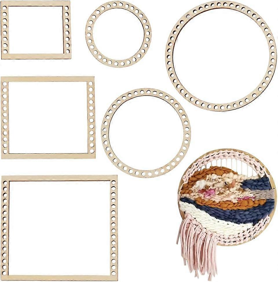 6Pcs Weaving Loom Kit Wooden Mini DIY Weaving Loom Rectangle and Round Weaving Looms for Hanging Decor Woven Tapestry Knitted Crafts Making