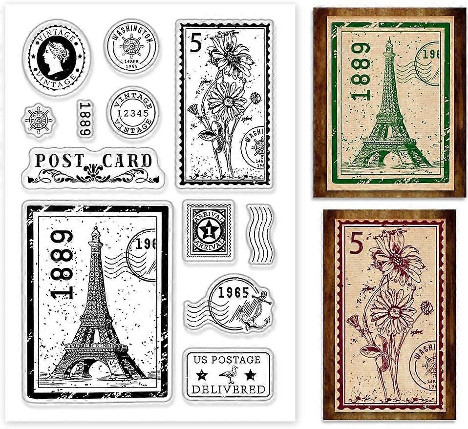 1Sheet Vintage Postmark Silicone Stamps Transparent Rubber Stamps