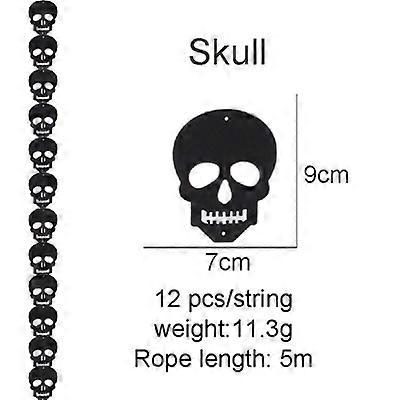 12pcs/string Halloween Decoration Non-woven Bat Skull Ghost String Black Hanging Ornament Scary Horror Halloween Garland Decor