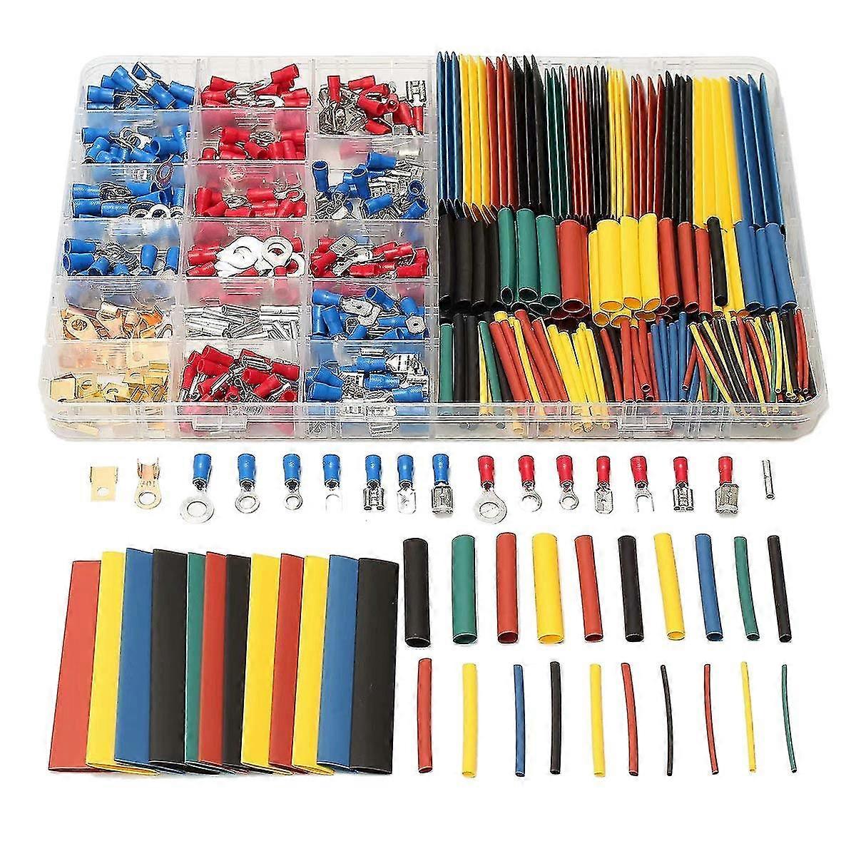 678pcs الأسلاك الكهربائية محطات مجموعة، 350 جهاز كمبيوتر شخصى تجعيد المحطات بعقب موصلات + 328 جهاز كمبيوتر شخصى 2: 1 الحرارة ش