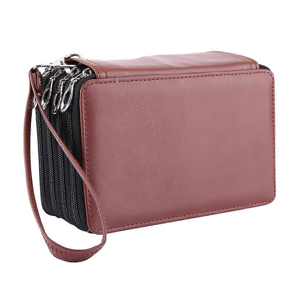 Multi layers 72 Slots PU Leather Art Pencil Case Large Capacity Sketch Pen Bag(Brown)
