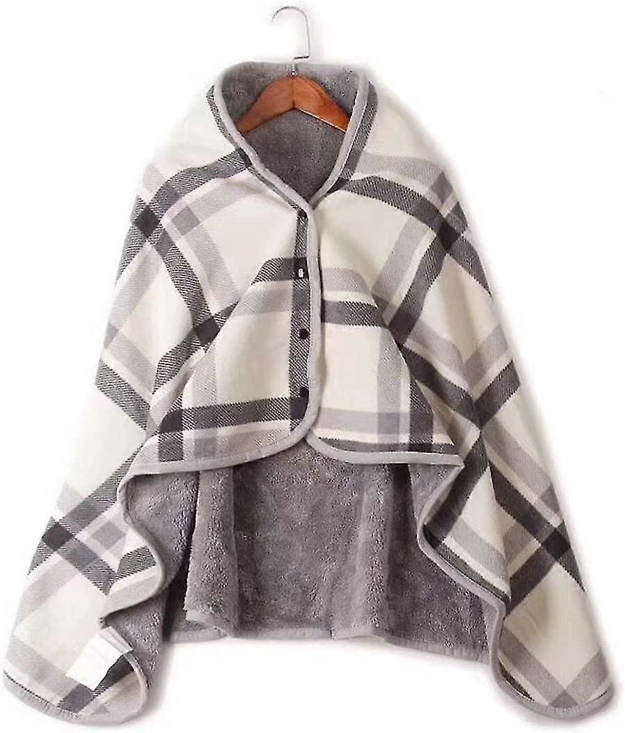 Varmt bærbart tæppe, Poncho tæppe med knapper, behagelig fleece kramme wrap kap, 80x130cm