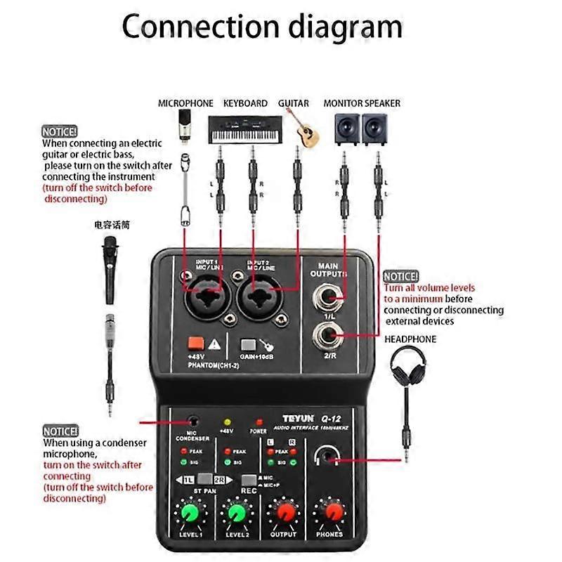 Q-12 Sound Card Audio Mixer Sound Board Console Desk System Interface 4 Channel 48V Power Stereo C
