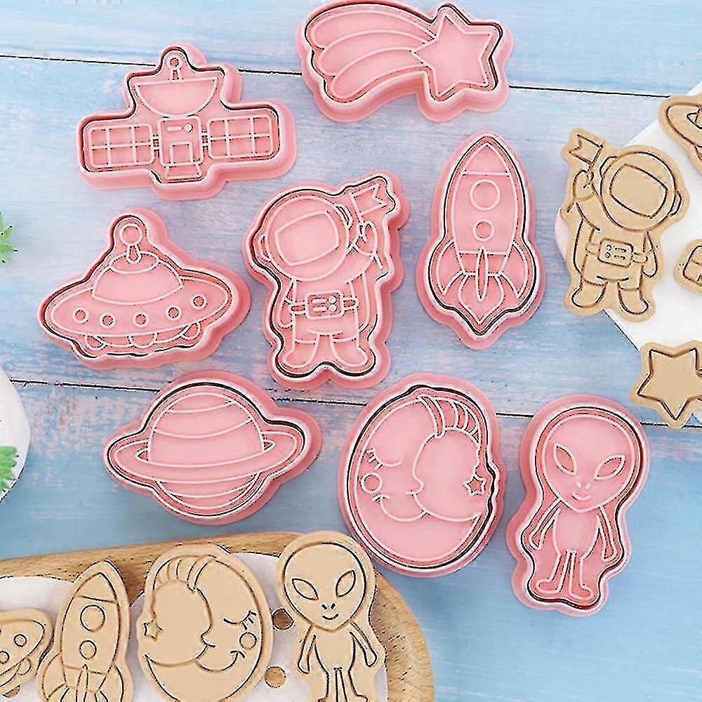 8pcs Space Astronaut Cookie Stencil 3d Biscuits Stencil Plastic Baking Stencil