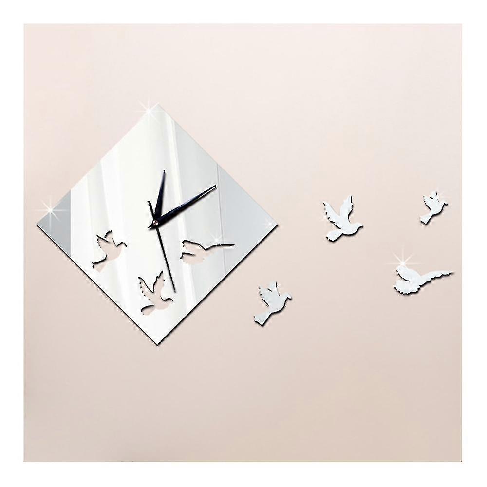 Flying Bird Mirror 3d Decoration Wall Clock Acrylic Sticking