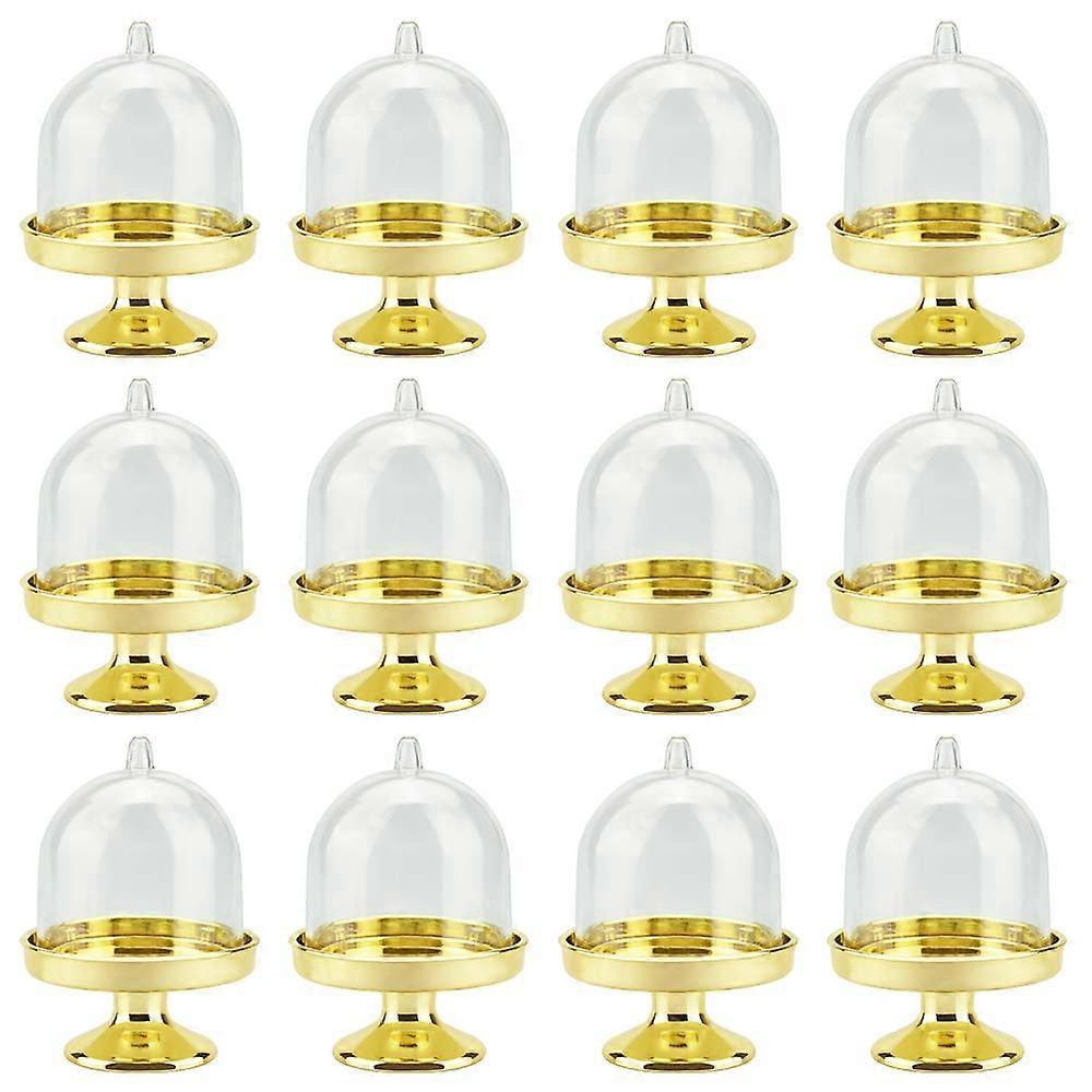 12 PCS Mini Cake Stand, Cupcake Display Plate Candy Holders Plastic Candy Box for Chocolate, Cheese, Coconut Macaroons, Rum Balls (Golden)